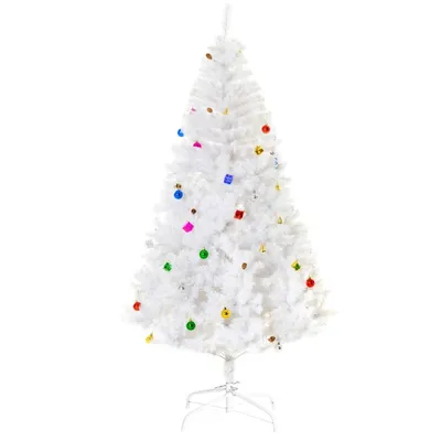 HOMCOM 6ft Artificial Christmas Tree, Home Indoor Xmas Holidays Décor with Ornament, White