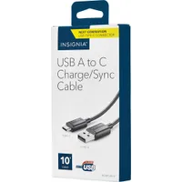 Insignia 3m (10 ft.) USB-A 2.0 to USB-C Charge/Sync Cable - Black - Only at Best Buy
