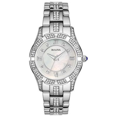 Bulova Crystal Quartz Watch 30mm Women's Watch - Silver-Tone Case, Bracelet & White Dial