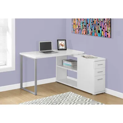 Contemporary L-Shaped Desk - White