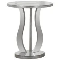 Contemporary Round End Table With Mirror Finish - Brushed Silver