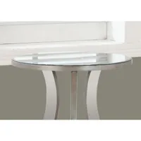 Contemporary Round End Table With Mirror Finish - Brushed Silver