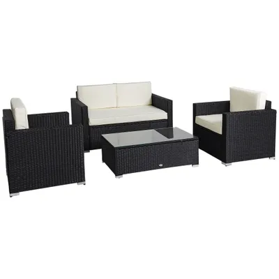 Outsunny 4-Piece Rattan Wicker Sofa Outdoor Coffee Sectional Set - Black(4pcs)