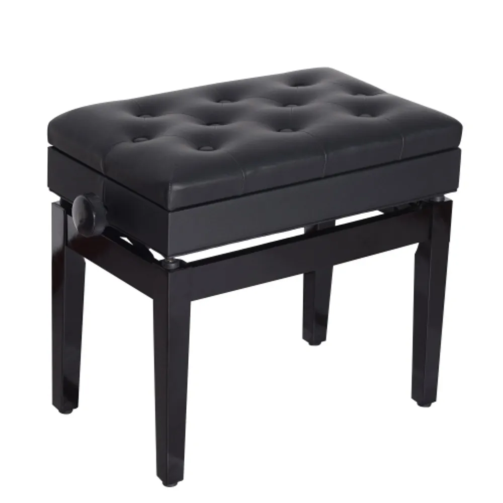 HOMCOM Classic Piano Bench Stool, PU Leather Padded Keyboard Seat with  Rubber Wood Legs and Music Storage Compartment, Black