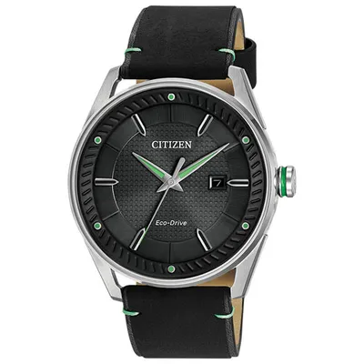 Citizen Weekender Eco-Drive Watch 42mm Men's Watch - Silver-Tone Case, Black Leather Strap & Black Dial