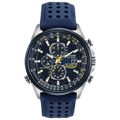 Citizen World Chronograph A-T Eco-Drive Watch 43mm Men's Watch - Two-Tone Case, Blue Leather Strap & Blue Dial