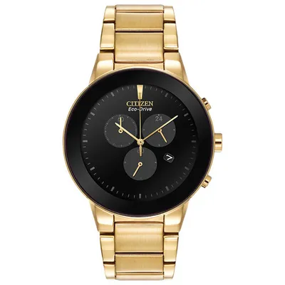 Citizen Axiom Eco-Drive Watch 43mm Men's Watch - Gold-Tone Case, Bracelet & Black Dial