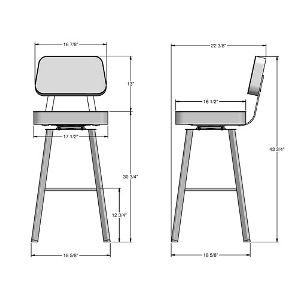 Tabouret de bar contemporain à hauteur de bar Clarkson - Corail noir-éléphant