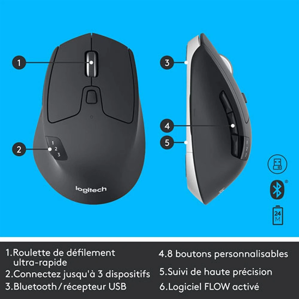 Ensemble avec souris optique et clavier ergonomiques Bluetooth MK850 de Logitech - Français