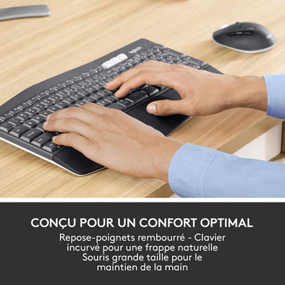 Ensemble avec souris optique et clavier ergonomiques Bluetooth MK850 de Logitech - Français