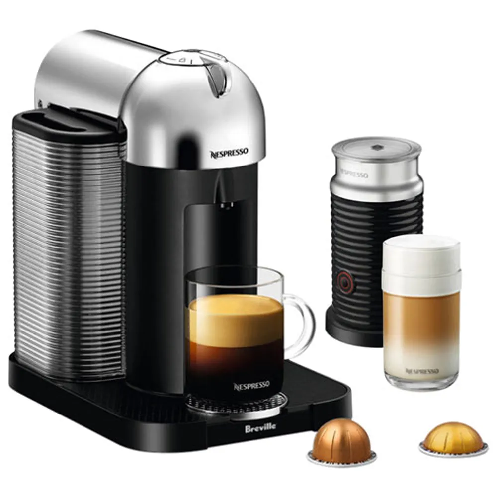 Nespresso Vertuo Coffee & Espresso Machine by Breville with Aeroccino Milk Frother - Chrome