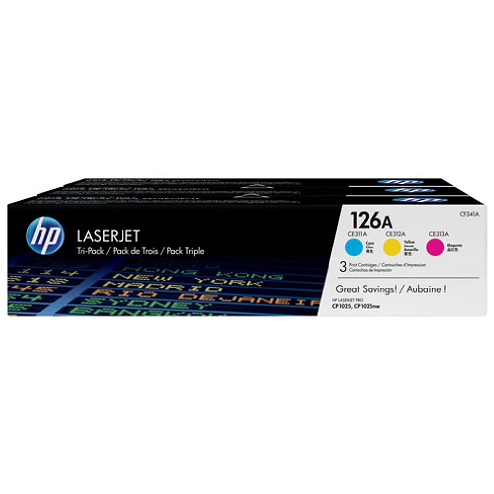 HP LaserJet 126A Cyan/ Magenta/ Yellow Toner (CF341A) - 3 Pack