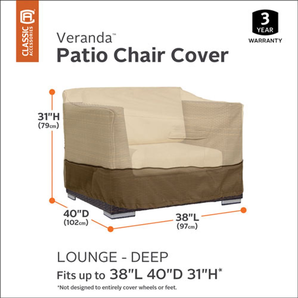 Classic Accessories Veranda Water Resistant Patio Chair Cover - 38" x 31" x 40" - Beige