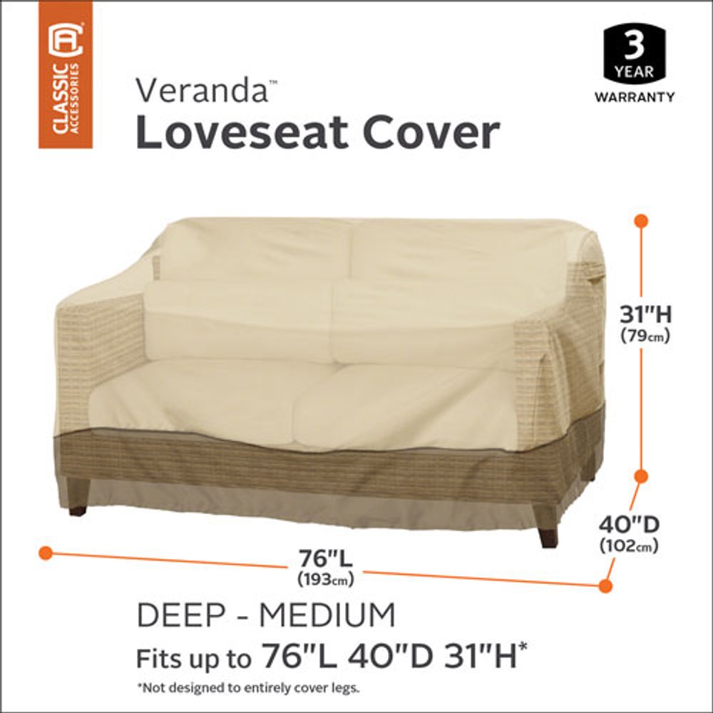 Classic Accessories Veranda Water Resistant Loveseat Patio Cover - 76" x 31" x 40" - Beige