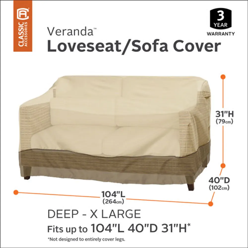 Classic Accessories Veranda Water Resistant Loveseat Patio Cover - 104" x 31" x 40" - Beige