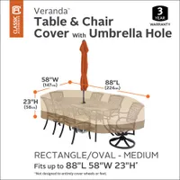 Classic Accessories Veranda Water Resistant Table & Chair Patio Cover with Umbrella Hole - 88" x 23" x 58" - Beige
