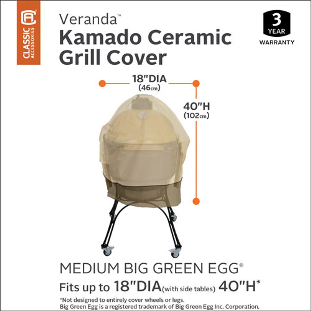 Classic Accessories Veranda Water Resistant Kamado Ceramic Grill Cover - 18" x 40" x 18" - Beige