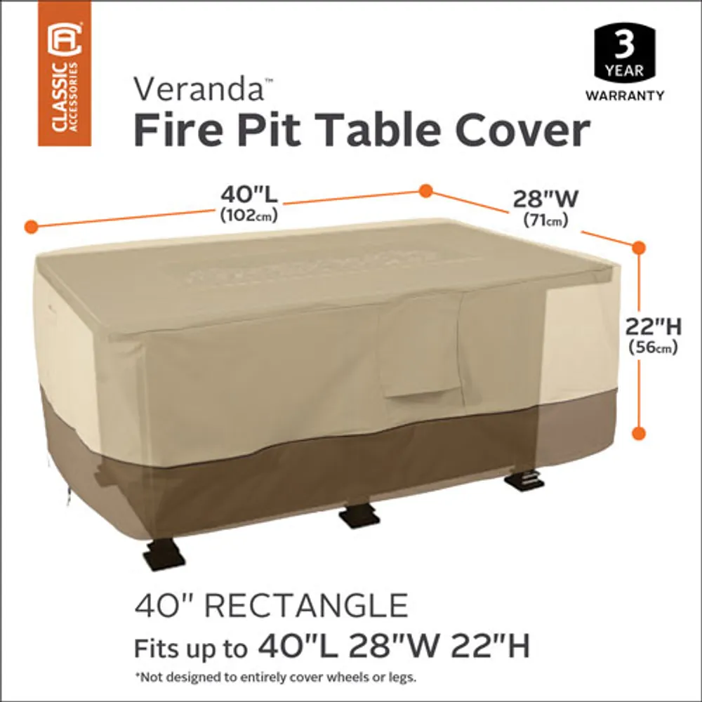 Classic Accessories Veranda Water Resistant Fire Pit Table Cover - 40" x 22" x 28" - Beige