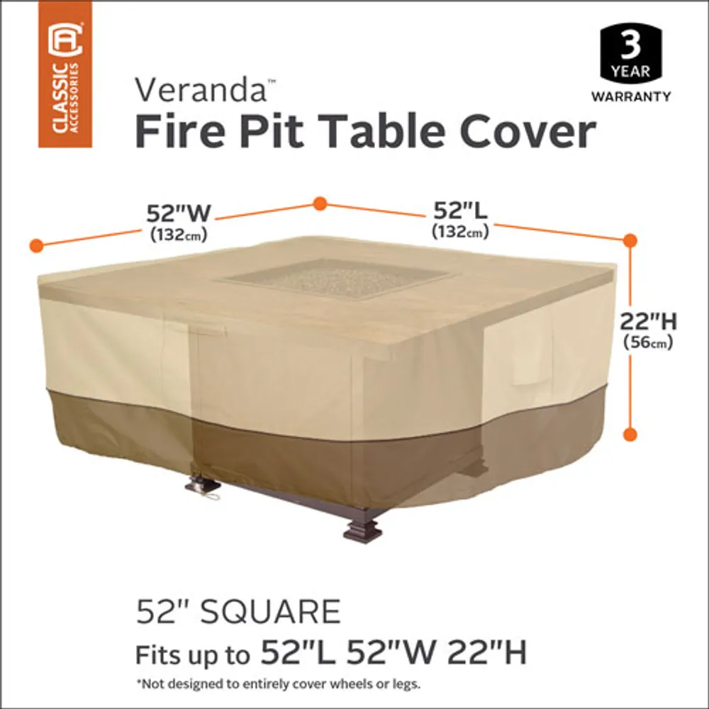 Classic Accessories Veranda Water Resistant Fire Pit Table Cover - 52" x 22" x 52" - Beige