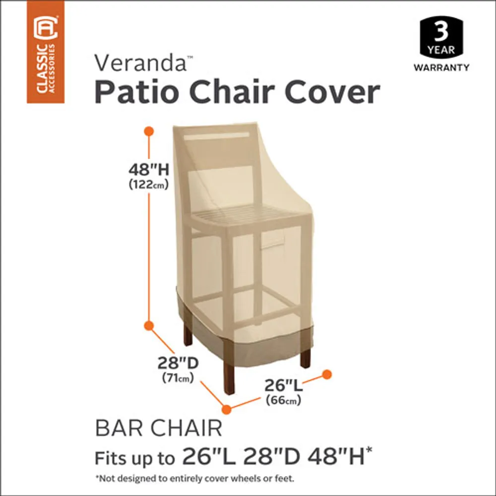 Classic Accessories Veranda Water Resistant Bar Chair/Stool Cover - 28" x 48" x 26" - Beige