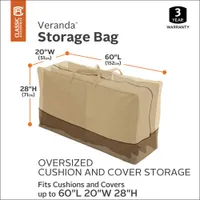 Classic Accessories Veranda Water Resistant Patio Cushion Bag - 60" x 28" x 20" - Beige