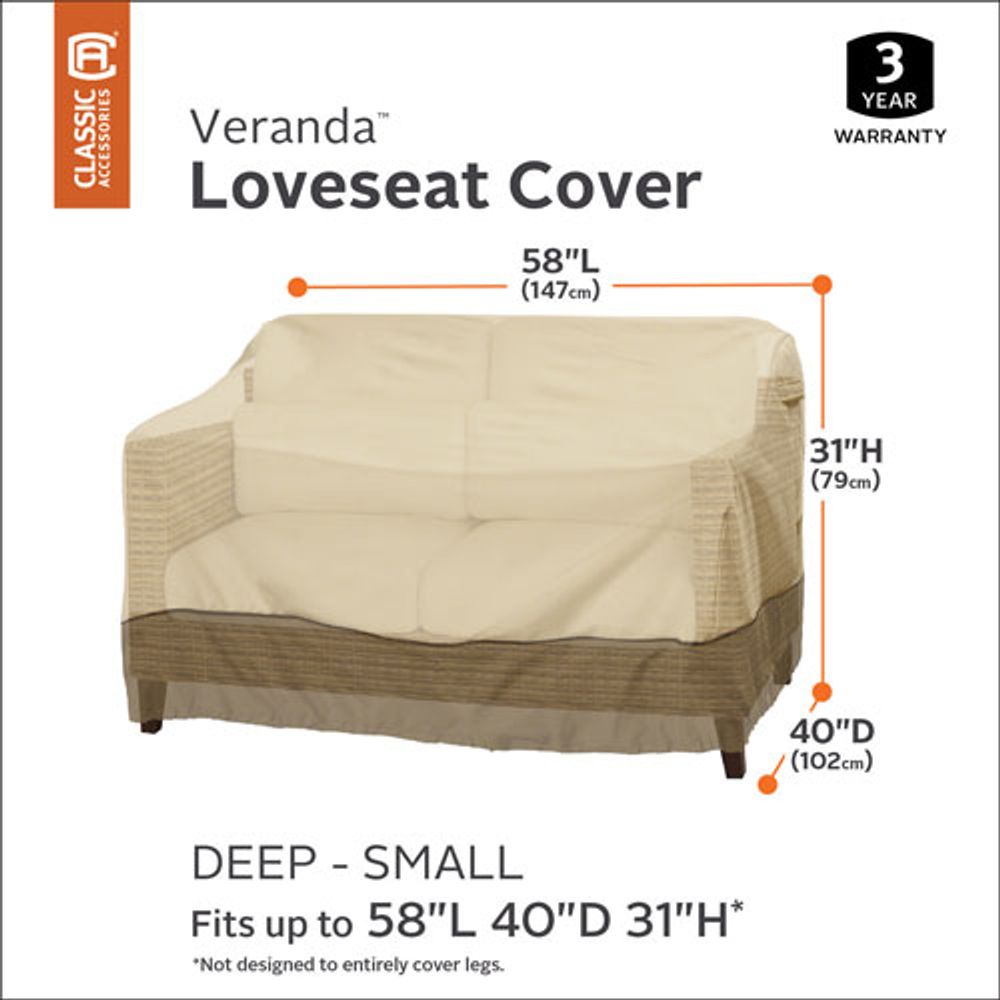 Classic Accessories Veranda Water Resistant Loveseat Cover - 58" x 31" x 40" - Beige