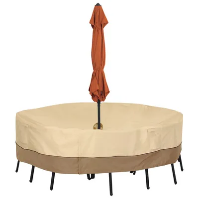 Classic Accessories Veranda Water Resistant Table & Chair Cover with Umbrella Hole - 70" x 23" x 70" - Beige