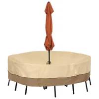 Classic Accessories Veranda Water Resistant Table & Chair Cover with Umbrella Hole - 94" x 23" x 94" - Beige