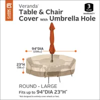 Classic Accessories Veranda Water Resistant Table & Chair Cover with Umbrella Hole - 94" x 23" x 94" - Beige