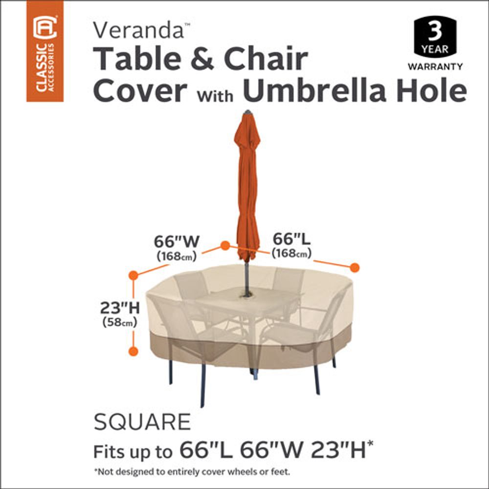 Classic Accessories Veranda Water Resistant Table & Chair Cover with Umbrella Hole - 66" x 23" x 66" - Beige