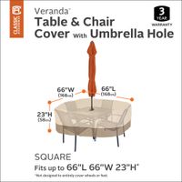 Classic Accessories Veranda Water Resistant Table & Chair Cover with Umbrella Hole - 66" x 23" x 66" - Beige