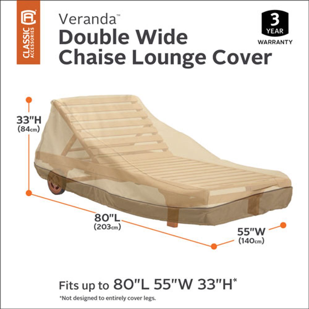 Classic Accessories Veranda Water Resistant Double Wide Chaise Lounge Cover - 55" x 33" x 80" - Beige