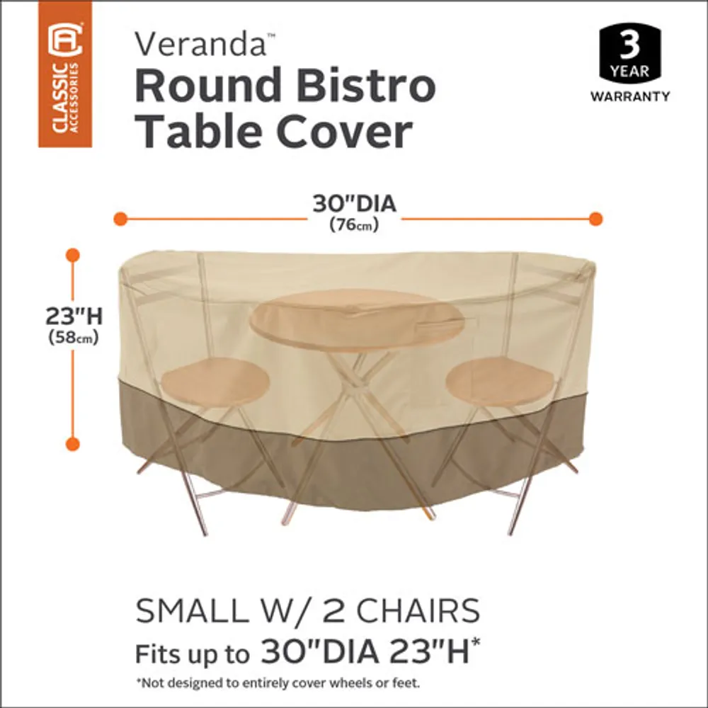 Classic Accessories Veranda Water Resistant Round Bistro Table Cover - 30" x 23" x 30" - Beige