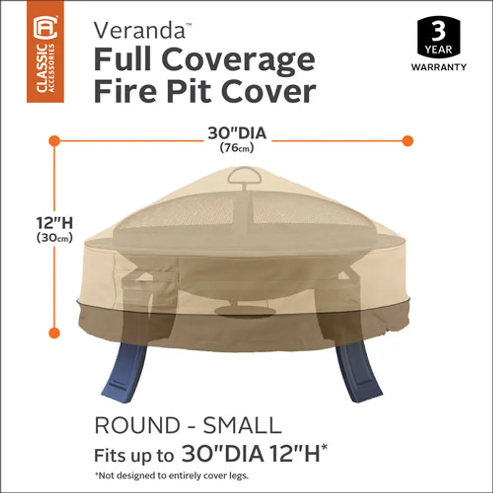 Classic Accessories Veranda Water Resistant Round Fire Pit Cover - 30" x 12" x 30"- Beige