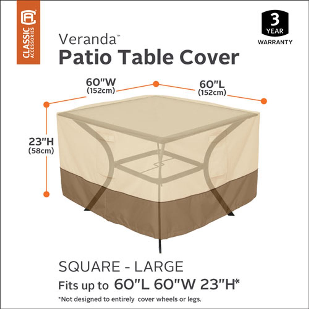 Classic Accessories Veranda Water Resistant Patio Table Cover - 60" x 23" x 60" - Beige