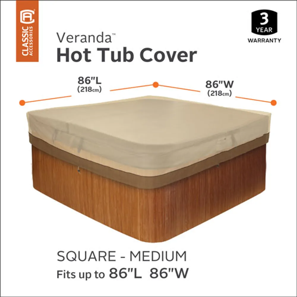 Classic Accessories Veranda Water Resistant Hot Tub Cover - 86" x 86" - Beige