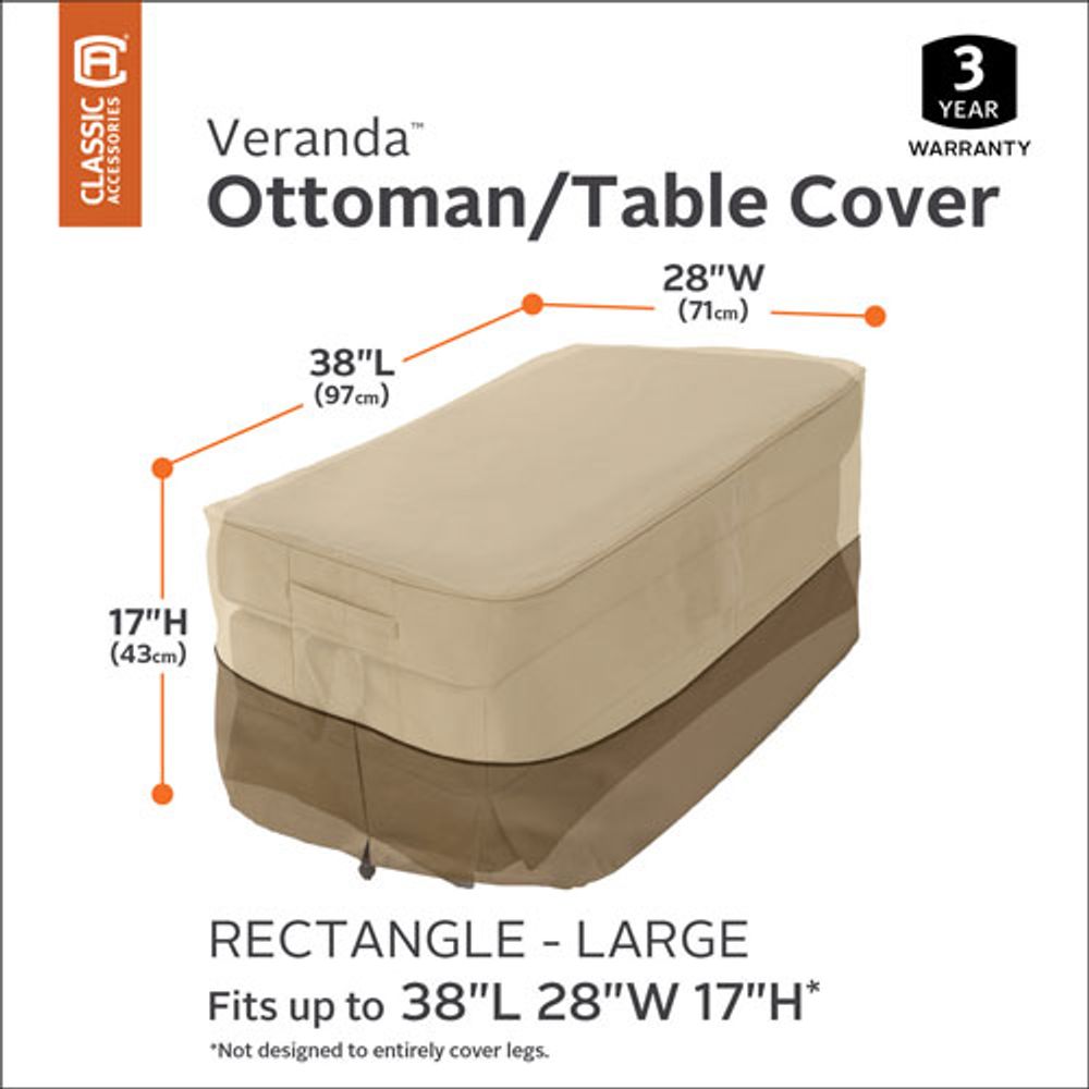 Classic Accessories Veranda Water Resistant Ottoman/Table Cover - 28" x 17" x 38" - Beige