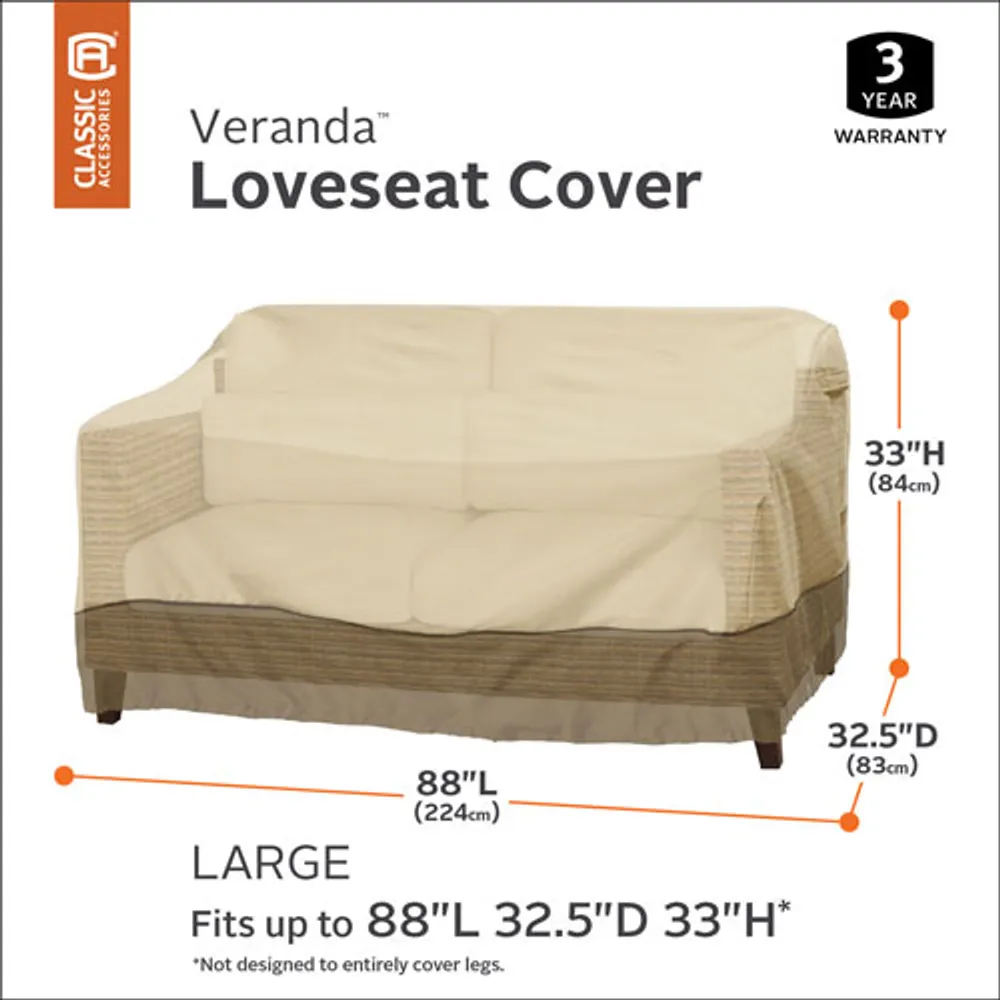 Classic Accessories Veranda Water Resistant Loveseat Cover - 88" x 33" x 32.5" - Beige