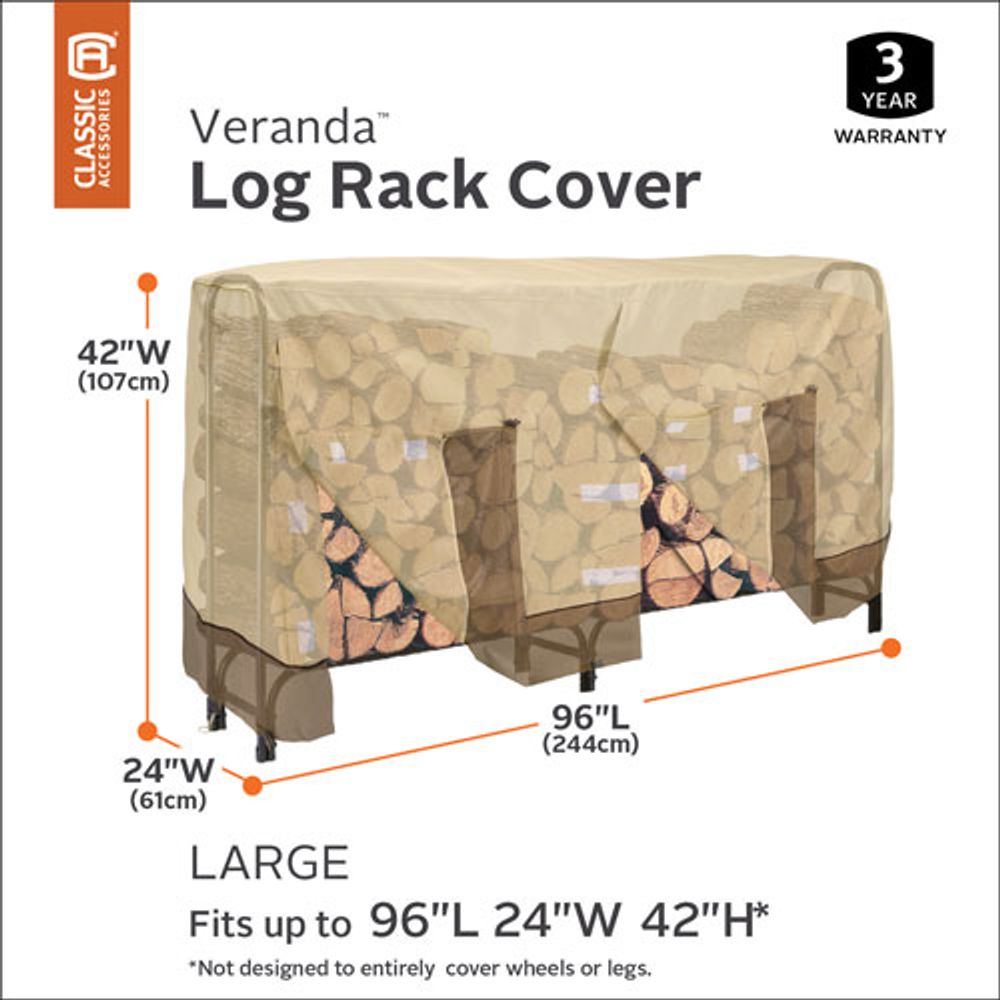 Classic Accessories Veranda Water Resistant Log Rack Cover - 24" x 42" x 96" - Beige