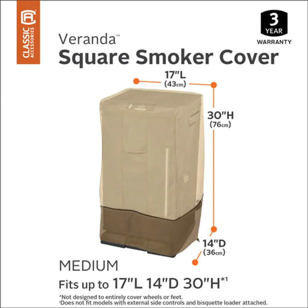 Classic Accessories Veranda Water Resistant Square Smoker Cover - 17" x 30" x 14" - Beige