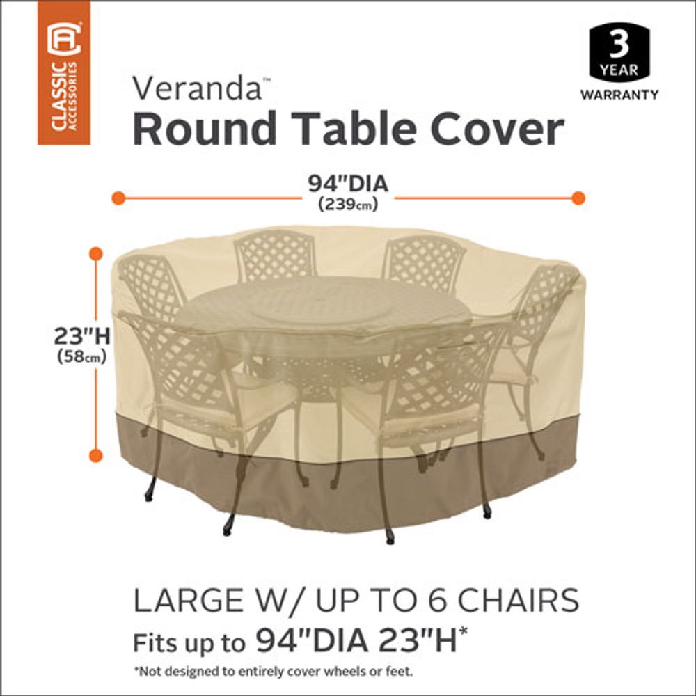 Classic Accessories Veranda Water Resistant Round Table Cover - 94" x 23" x 94" - Beige