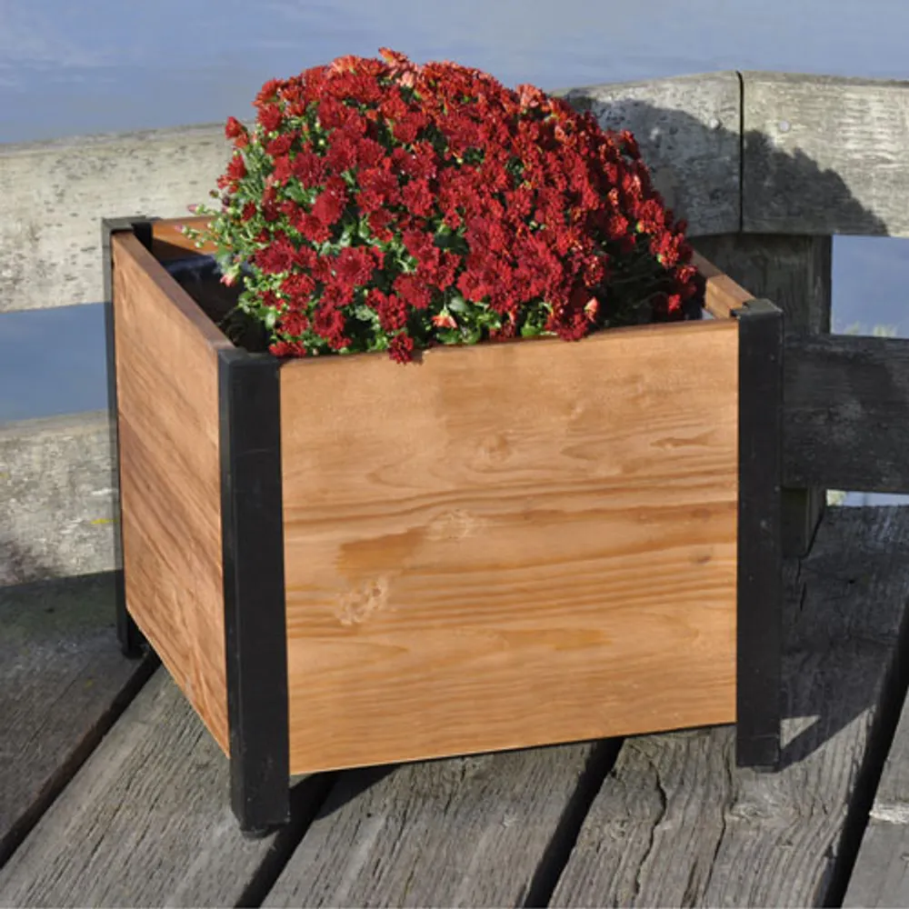 Grapevine Square Urban Garden Recycled Wood Planter Box - Brown