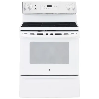 Cuisinière électrique autonome lisse four autonettoyant 5 pi³ 30 po GE (JCB630DKWW)-Blanc sur blanc