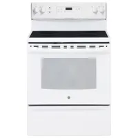 Cuisinière électrique autonome lisse four autonettoyant 5 pi³ 30 po GE (JCB630DKWW)-Blanc sur blanc