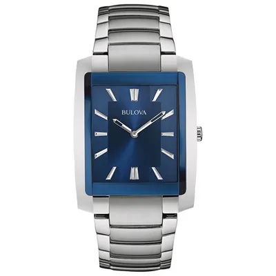 Bulova Classic Quartz Watch 35mm Men's Watch - Silver-Tone Case, Bracelet & Blue Dial