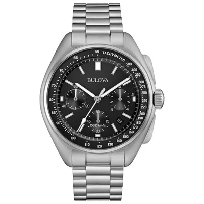 Bulova Lunar Pilot High Performance Quartz Watch 45mm Men's Watch - Silver-Tone Case, Bracelet & Black Dial