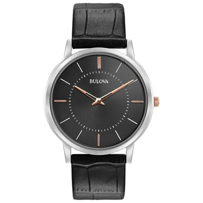 Bulova Classic Quartz Watch 40mm Men's Watch - Two-Tone Case, Black Leather Strap & Grey Dial