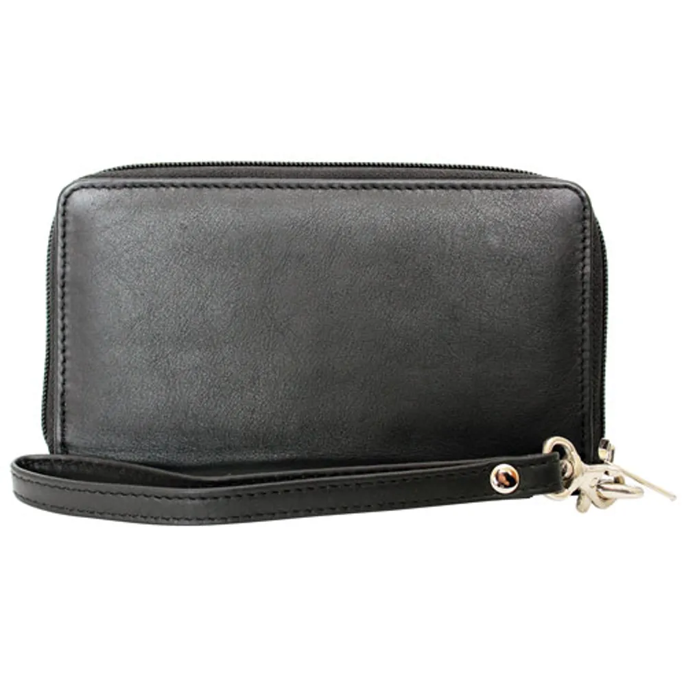 Ashlin Celie Leather Zippered Clutch Wallet - Black