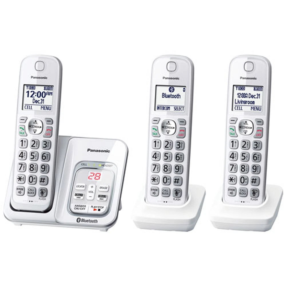 Téléphone sans fil 3 combinés DECT 6.0 Plus Bluetooth Link2Cell à répondeur de Panasonic (KXTGD593W)