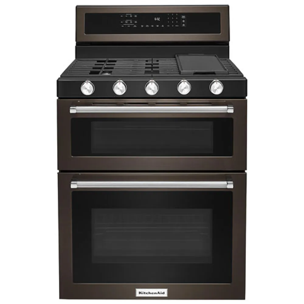 KitchenAid 30" 6.0 Cu. Ft. Double Oven 5-Burner Freestanding Gas Range (KFGD500EBS) - Black Stainless
